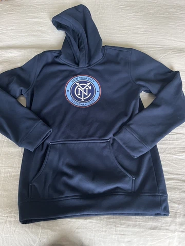 New York City Football Club x Adidas youth XLarge Hoodie Sweatshirt Navy Blue • Cover