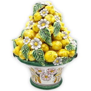 Keramikkorb von Caltagirone, mit Applikationen von Zitronen, Blumen und Blättern,  - Bild 1 von 7