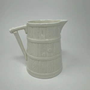 Royal Worcester Small Pitcher, White Bone China, Wood Barrel Farmhouse 4 5/16" ￼ - Picture 1 of 4