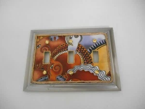 Handcrafted~Laurel Burch Neutral Color Horse Themed Triple Switch Plate Cover - Picture 1 of 3