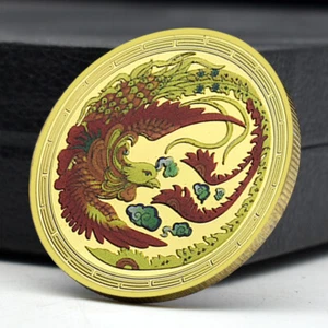 Chinese Ancient Mythical Animal Phoenix Golden Challenge Coin Collectibles Medal - Picture 1 of 12