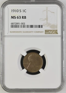 1910-S Lincoln Wheat Cent 1C NGC MS63RB - Picture 1 of 4