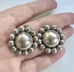Vintage Sterling Silver Mexico Taxco Flower Shaped Earrings M25 Hallmark 1.2" - Picture 1 of 5
