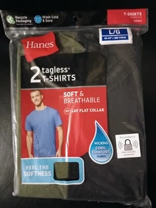 2er-Pack Hanes Herren-T-Shirts ohne Etikett Größe LARGE weicher & atmungsaktiver Dochtstoff - Bild 1 von 6