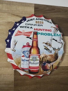 Funny Hunting Problem Beer Metal Sign Bottle Cap Wall Decor Man cave Bar Decor - Picture 1 of 4
