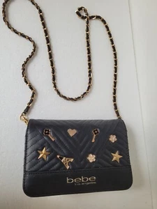 BEBE Hayden Flap Crossbody Black Fashionable Chain Purse - Picture 1 of 7