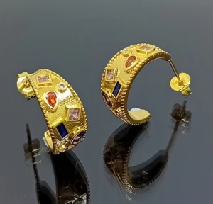 18K Gold Filled Stunning Italian Petite Tourmaline 18ct GF Stud Earrings 15mm - Picture 1 of 11