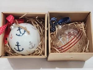 Christmas Coastal Beach Anchor Nautical Blue Glass 4.5" Ornaments Decor - Picture 1 of 4