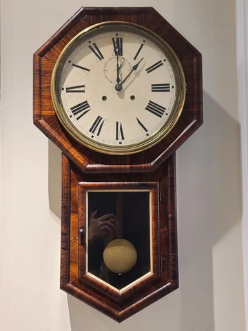 Antique 1800's E.N. WELCH Verdi Octagon Long Drop Rosewood Regulator Wall Clock Cover