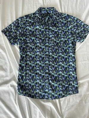 Marc Anthony Men’s Short Sleeve Zebra Pattern Small Button Down Collared Shirt - Image 1 of 2