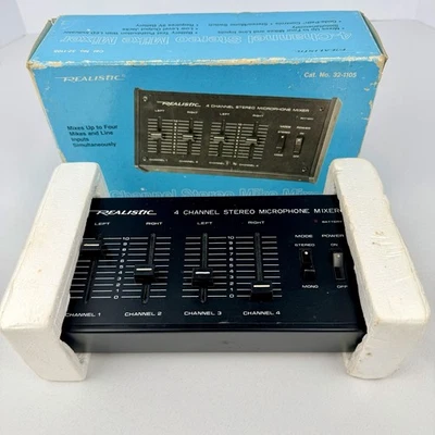 Mezclador de micrófono estéreo realista de 4 canales modelo 32-1105 nuevo en caja Foto 1 de 4