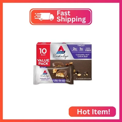 Barra masticable Atkins Endulge caramelo nuez, barra de nueces, golosina baja en azúcar, alta en fibra, 10 Foto 1 de 2