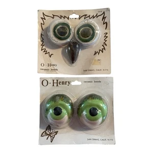 Juego de 2 cuentas pintadas de cerámica con pico de ojo de búho y ojos de rana O Henry macramé verde - Imagen 1 de 4