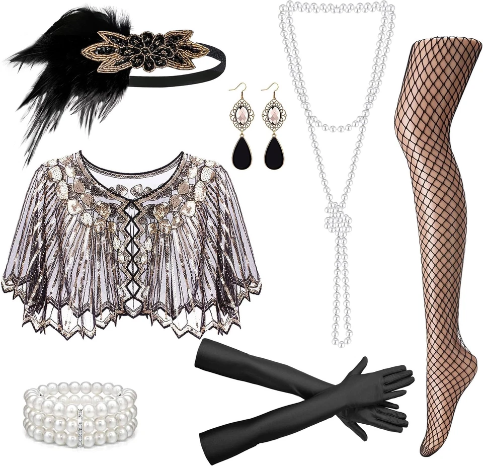 Juego de accesorios Flapper Gatsby años 20 para mujer rugiente disfraz temático años 20 Foto 1 de 4