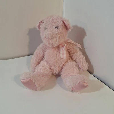 "Oso de peluche rosa Douglas arco de guinga satinado pies y orejas sentado juguete suave de 10""" Foto 1 de 4