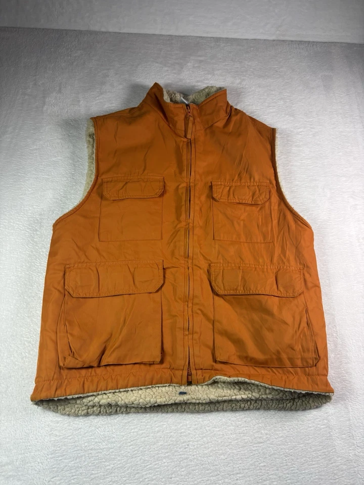 Antiguo Chaleco Azul Marino Niños Talla 12 Naranja Brillante Chaleco Interior Polar Juvenil Chaleco Exterior Foto 1 de 4