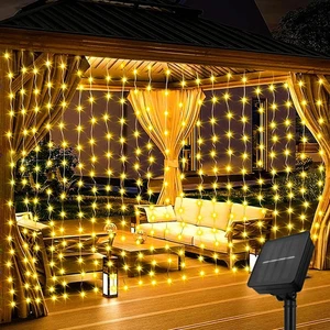 Waterproof Solar LED Fairy String Net Mesh Curtain Lights Outdoor Xams Decor - Picture 1 of 6