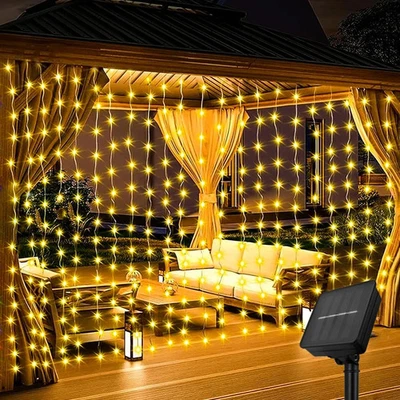 Waterproof Solar LED Fairy String Net Mesh Curtain Lights Outdoor Xams Decor - Image 1 of 4