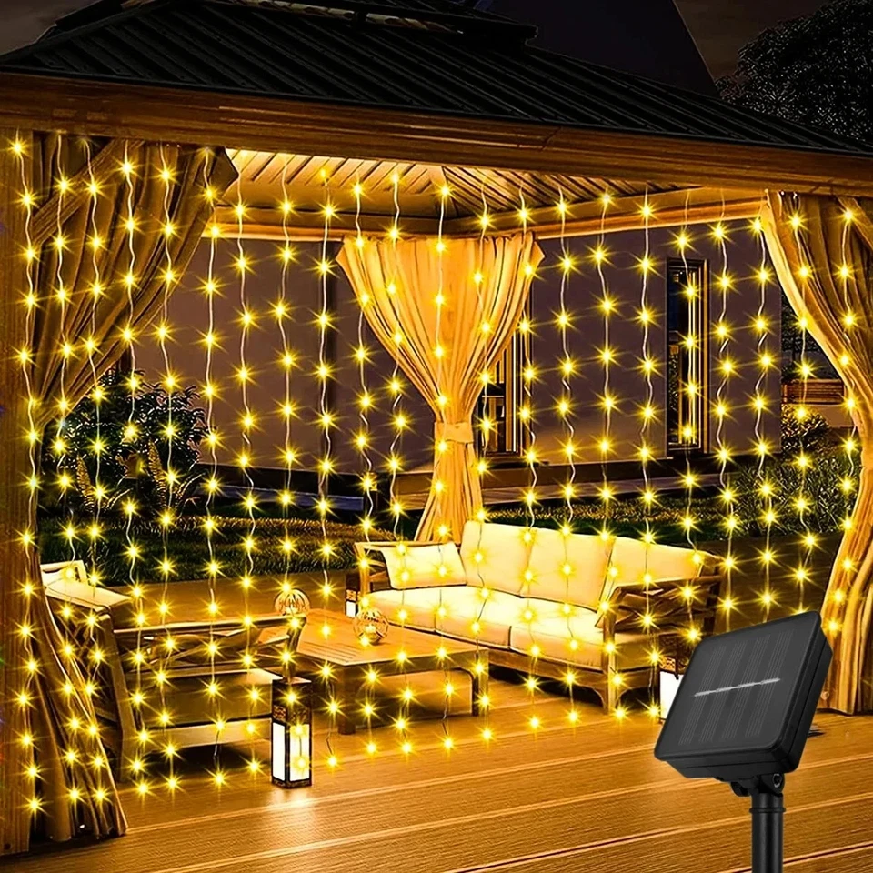 Waterproof Solar LED Fairy String Net Mesh Curtain Lights Outdoor Xams Decor - Image 1 of 4