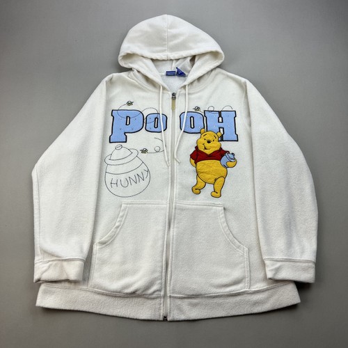 OFF WHITE Felpa con cappuccio vintage Disney Winnie The Pooh donna 1x pile panna zip intera