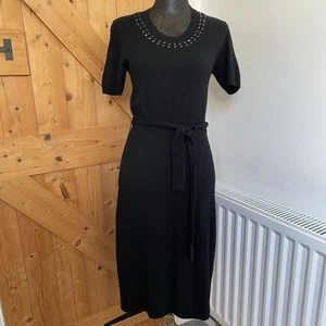 Basler Knitted Black Dress Beaded Tie Belt Cashmere Grunge Goth Chic UK10 - Picture 1 of 14