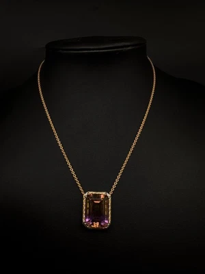 585 Gold Anhänger mit Kette Solitär Amethyst 30 Karat 0,60 ct Brillanten 14kt💎 - Bild 1 von 4