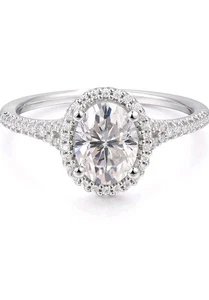 CSG 14K Moissanite 14K Solid Gold Ring 1.5K Moissanite Oval Cut - Picture 1 of 6