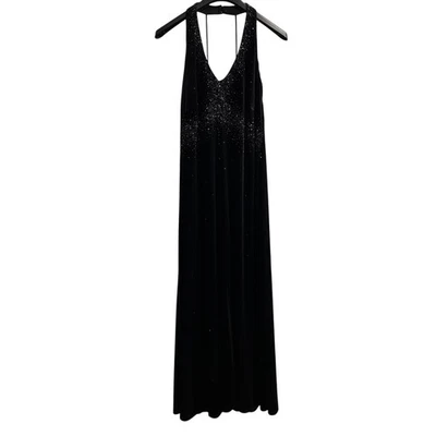 Vestido Dressbarn Para Mujer 14W Negro Terciopelo Halter Maxi Vestido Con Cuentas Evento Vacaciones Foto 1 de 4