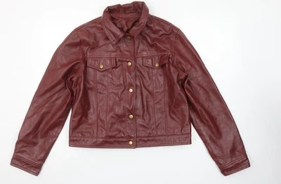 St. Bernard Women’s Red Real Leather Biker Jacket Size 16 - Image 1 of 4
