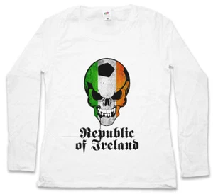 CLASSIC REPUBLIC OF IRELAND IRISH FOOTBALL SKULL FLAG DAMEN LANGARM T-SHIRT Fan - Picture 1 of 1