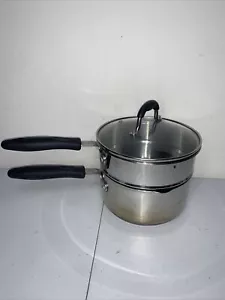 Chefmate Double Boiler Cookware 3 pc Stainless Steel Glass Lid Melt Chocolate - Picture 1 of 5