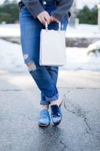 Zara Basics Blue Velvet Peacock Slides Mules, Sz 36, Sz 6 - Picture 1 of 9