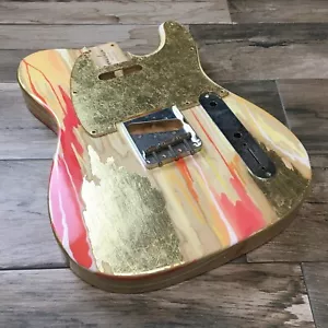 FRANCHIN Mars guitar body Wood Grain Red Oil Paint Gold Leaf Swamp Ash T-type - Picture 1 of 16