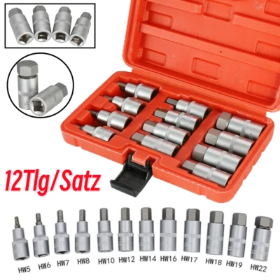 12Tlg/Satz Steckschlüssel Set Sechskant Innensechskant Nuss 1/2''Inbus Schrauben - Bild 1 von 4