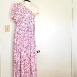 Women One Shoulder Pleated Maxi Dress Summer Floral Boho Short Sleeve Dress - Picture 1 of 5