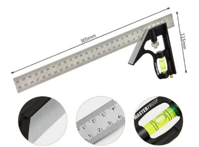 300mm (12") Adjustable Engineers Combination Try Square Set Right Angle Ruler - image 1 of 4