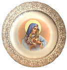 Vintage VIRGIN MARY SACRED HEART Plate Gold Filigree Accents 10" Cronin China Co