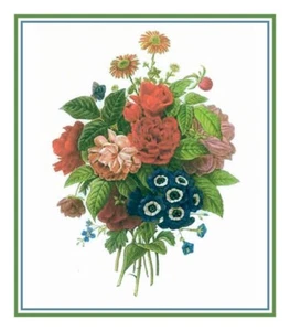 Redoute Flower Wildflower Bouquet Counted Cross Stitch Chart Pattern - Picture 1 of 4