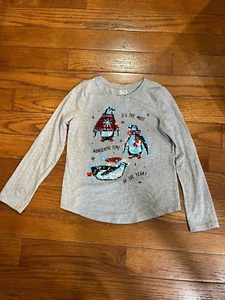 SO BRAND Girl’s 8 Long Sleeve Cutest Reversible sequin penguins shirt - Picture 1 of 3