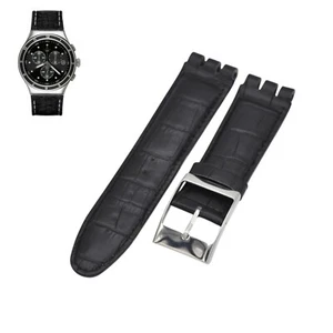 23mm Black Leather Watch Strap For Swatch XL Irony The Chrono YOS447 - Picture 1 of 7