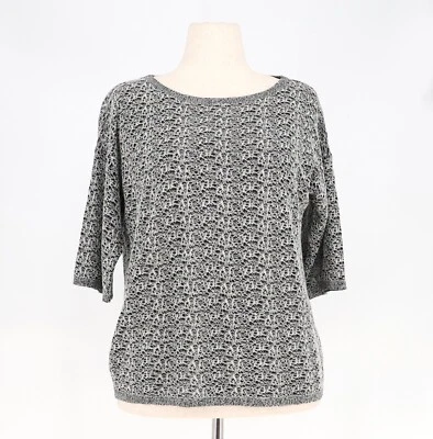 Top EILEEN FISHER Negro Hueso Crepé Tejido Mezcla de Lino Orgánico Cuello Redondo Talla L Foto 1 de 4