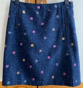 White Stuff Ladies Navy Floral Embroidered Wool Blend A-line Skirt Size 12 - Picture 1 of 8