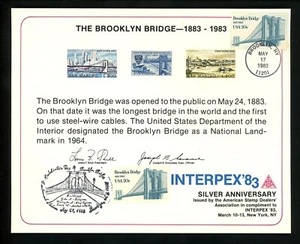 US Postal History Bridges Card Brooklyn Bridge Triple 1983 New York NY #2041 FDC - Picture 1 of 2