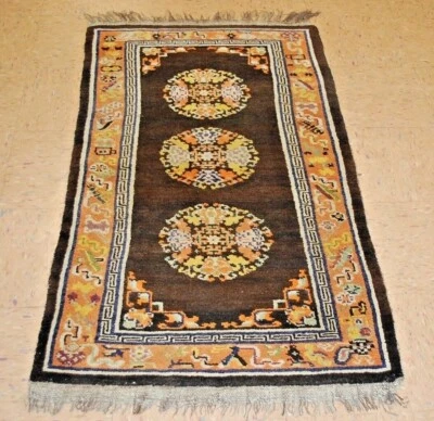 c1910s ANTIQUE MINT CHINESE EAST TURKESTAN KHOTAN RUG 2'7" x 4'6" ONE OF A KIND - image 1 of 4