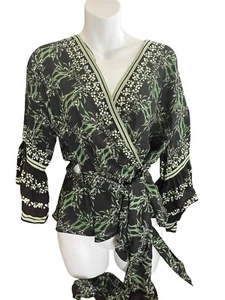 Vintage Max Studio Blumen Wickelbluse Glockenärmel Oberteil Boho Rüschen Gr. M - Bild 1 von 15