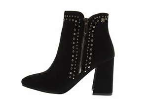 XTI Botines Negro Imitación Gamuza Tachonado Bloque Tacón Cremallera Lateral Talla 7 Nuevo - Imagen 1 de 12