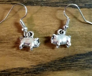Silver Pig Earrings 3D Pig Dangle Earrings Pig Jewelry Farm Girl Pig Charms - Picture 1 of 5