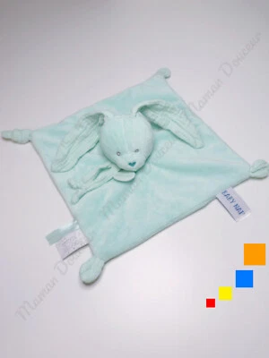 Doudou Plat/Mouchoir Lapin Bleu/Vert Menthe Attache Tétine Nez Coeur - Babynat - Photo 1/4