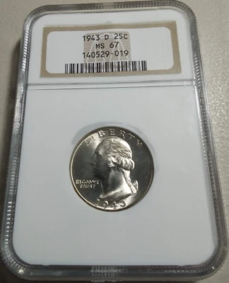 :1943-D 25C WASHINGTON QUARTER BLAST WHITE SUPERB NGC MS67 RARE R5 HIGH GRADES - Image 1 of 4