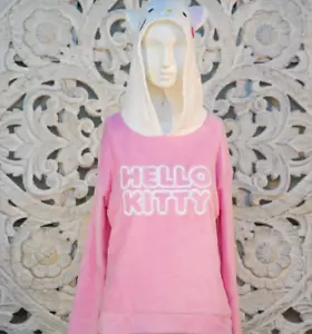 Hello Kitty Hoodie Pyjama Oberteil klein rosa Plüsch Nachtwäsche süß Sanrio - Bild 1 von 7